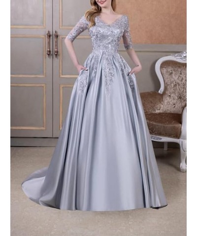 Mother of The Bride Dresses Satin Appliques - Formal Evening Dress V Neck 3/4 Sleeves Lilac $40.70 Dresses