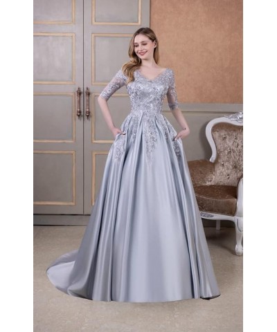 Mother of The Bride Dresses Satin Appliques - Formal Evening Dress V Neck 3/4 Sleeves Lilac $40.70 Dresses