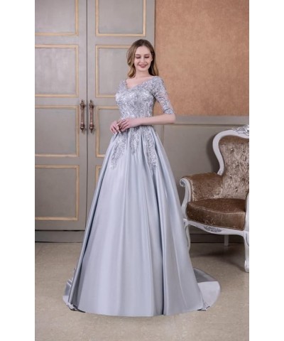 Mother of The Bride Dresses Satin Appliques - Formal Evening Dress V Neck 3/4 Sleeves Lilac $40.70 Dresses