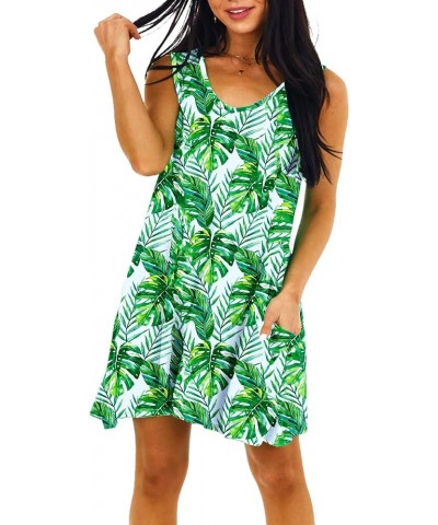 Womens July 4th Dress Patriotic Summer Floral Coverup Dresses with Pockets Green Palm Leaf $11.11 Swimsuits