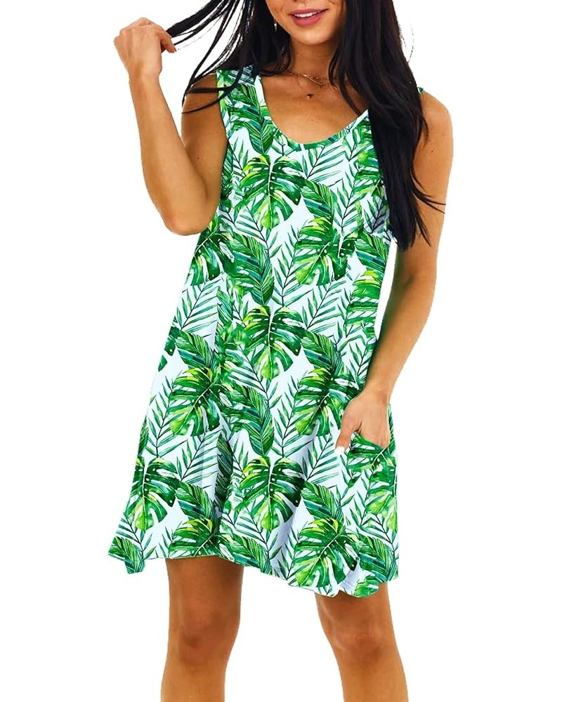 Womens July 4th Dress Patriotic Summer Floral Coverup Dresses with Pockets Green Palm Leaf $11.11 Swimsuits