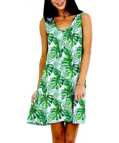 Womens July 4th Dress Patriotic Summer Floral Coverup Dresses with Pockets Green Palm Leaf $11.11 Swimsuits