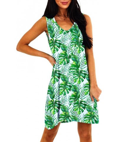 Womens July 4th Dress Patriotic Summer Floral Coverup Dresses with Pockets Green Palm Leaf $11.11 Swimsuits