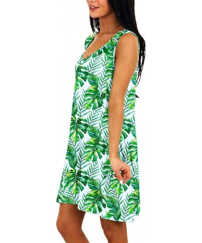 Womens July 4th Dress Patriotic Summer Floral Coverup Dresses with Pockets Green Palm Leaf $11.11 Swimsuits