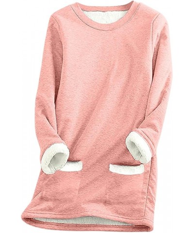 Fleece Sweatshirts for Women Sherpa Lined Casual Loose Colorblock Winter Shirts Solid Color Long Sleeve Tunic Tops 4-pink $8....