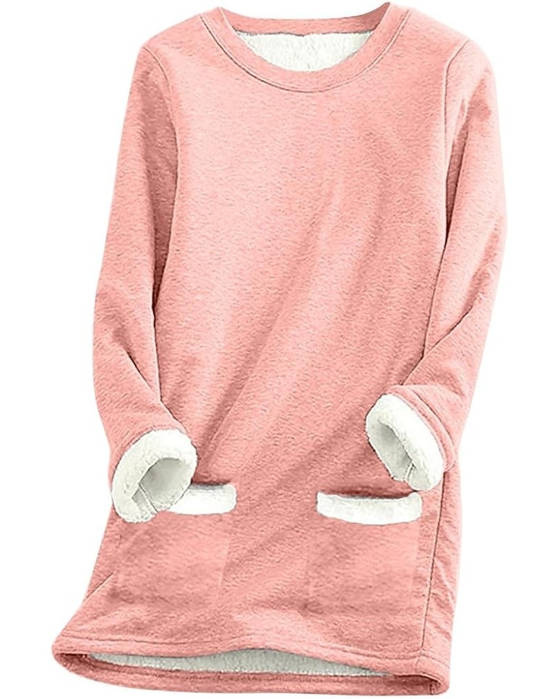 Fleece Sweatshirts for Women Sherpa Lined Casual Loose Colorblock Winter Shirts Solid Color Long Sleeve Tunic Tops 4-pink $8....