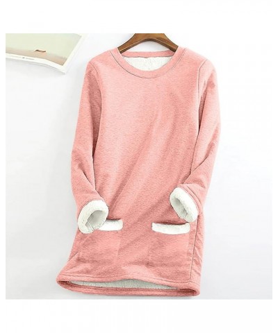 Fleece Sweatshirts for Women Sherpa Lined Casual Loose Colorblock Winter Shirts Solid Color Long Sleeve Tunic Tops 4-pink $8....