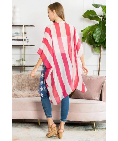 American Flag Patriotic Shawl Wrap Cardi - July 4 USA Stars Stripes Open Kimono Cardigan, Long Vest, Scarf Kimono Cardi - Gra...