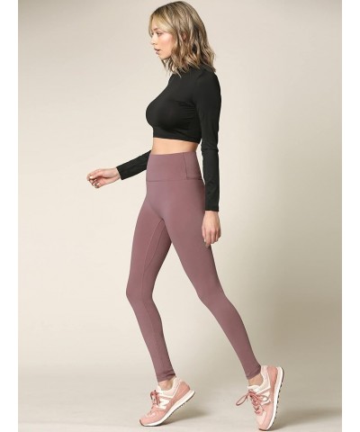 Peached Seamless Front & Side High Waisted Leggings with Inner Pocket Full-Length Yoga Pants Qb3018_dusty_red $11.17 Activewear