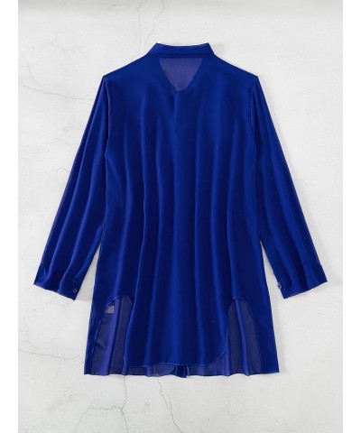 Women's Sheer Button Up Long Sleeve Beach Kimono Cover Up Shirt Sun Dresses Royal Blue $16.79 Swimsuits