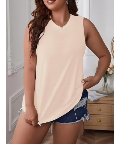 Plus Size Tank Top for Women V Neck Basic Solid Color Casual Flowy Summer Sleeveless Tunics (XL-5XL) D-beige $15.39 Tanks