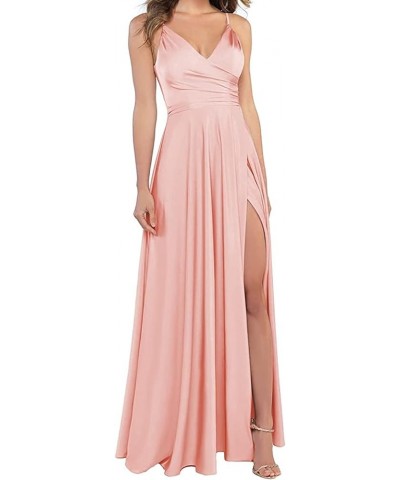 Long Bridesmaid Dresses for Women Formal Satin Spghetti Strap Prom Evening Gowns LNL054 Peach $32.17 Dresses