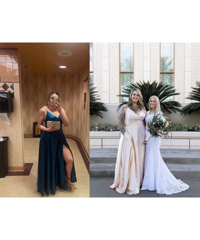 Long Bridesmaid Dresses for Women Formal Satin Spghetti Strap Prom Evening Gowns LNL054 Peach $32.17 Dresses