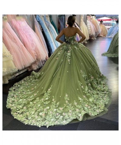 Women's Sweetheart Quinceanera Dresses Ball Gowns 3D Flowers Lace Prom Dress Strapless Tulle Sweet 15 16 Dress XY071 Royal Bl...