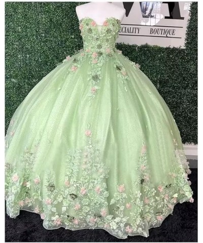 Women's Sweetheart Quinceanera Dresses Ball Gowns 3D Flowers Lace Prom Dress Strapless Tulle Sweet 15 16 Dress XY071 Royal Bl...