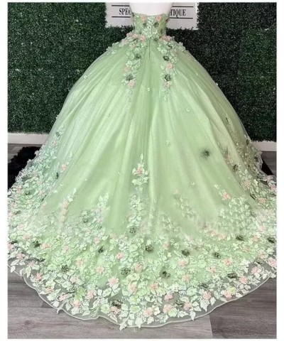 Women's Sweetheart Quinceanera Dresses Ball Gowns 3D Flowers Lace Prom Dress Strapless Tulle Sweet 15 16 Dress XY071 Royal Bl...