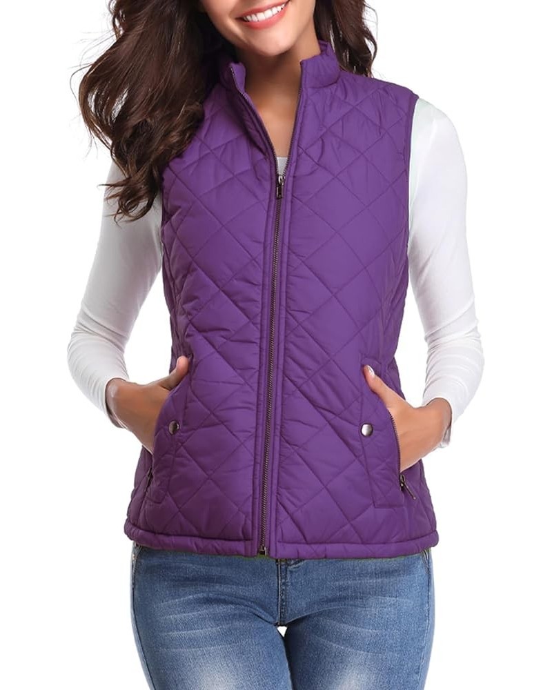 Women's Quilted Vest, Stand Collar Lightweight Zip Padded Gilet Purple $17.10 Vests