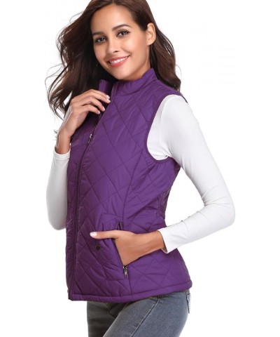 Women's Quilted Vest, Stand Collar Lightweight Zip Padded Gilet Purple $17.10 Vests