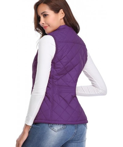 Women's Quilted Vest, Stand Collar Lightweight Zip Padded Gilet Purple $17.10 Vests