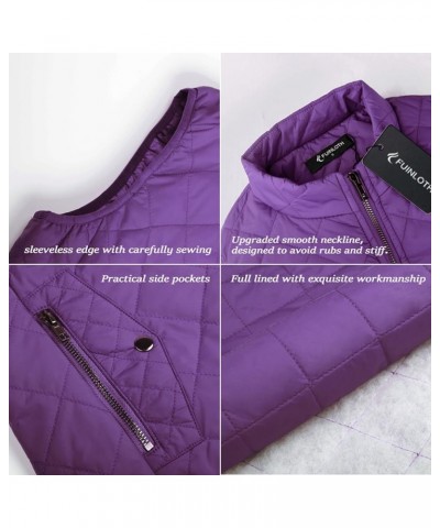 Women's Quilted Vest, Stand Collar Lightweight Zip Padded Gilet Purple $17.10 Vests