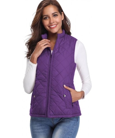 Women's Quilted Vest, Stand Collar Lightweight Zip Padded Gilet Purple $17.10 Vests