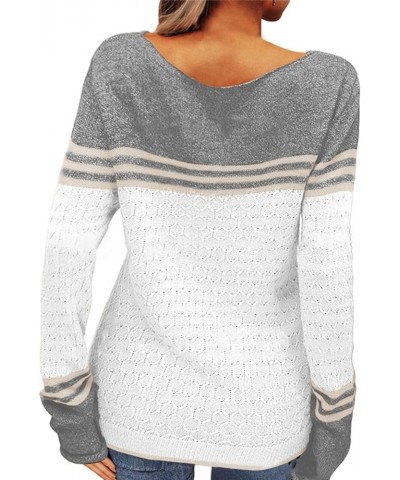 Color Block Sweater for Women Crew Neck Crochet Knitted Pullover Sweater Tunic Loose Casual Long Sleeve Striped Jumper Tops W...