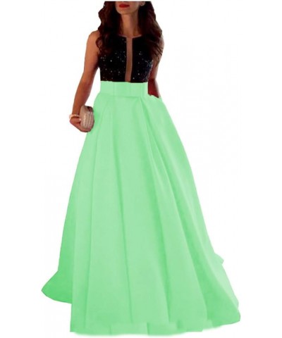 Women's Satin Evening Dresses With Sash Formal Gown With Rhinestone Mint Green $35.34 Dresses