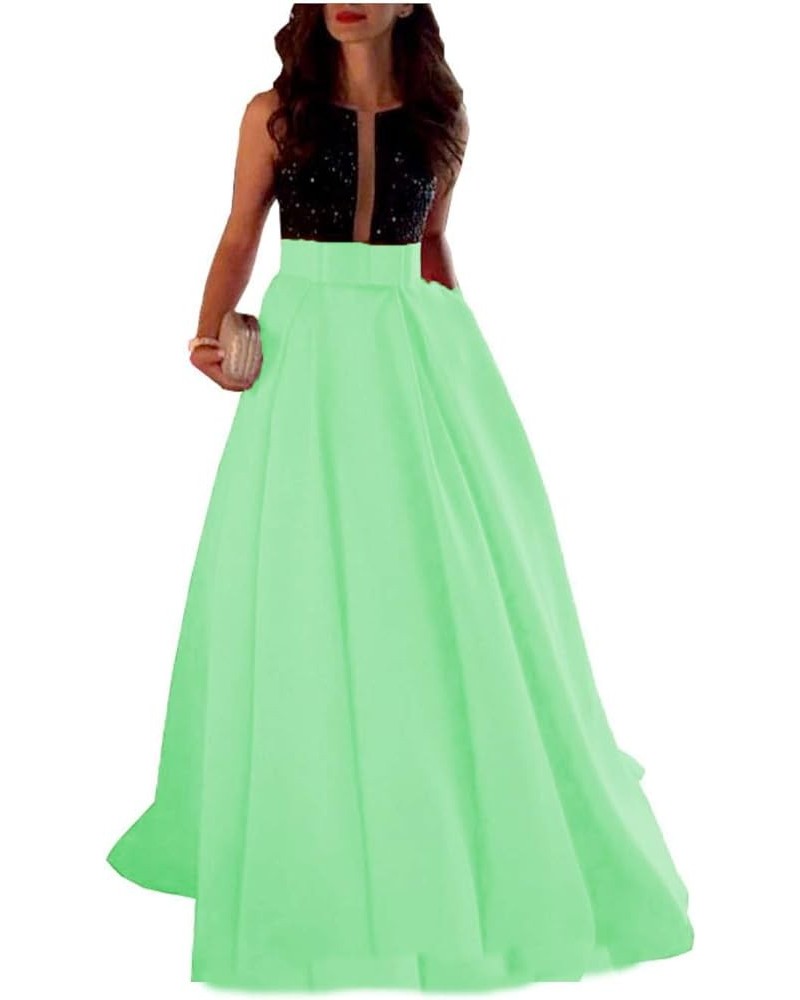 Women's Satin Evening Dresses With Sash Formal Gown With Rhinestone Mint Green $35.34 Dresses