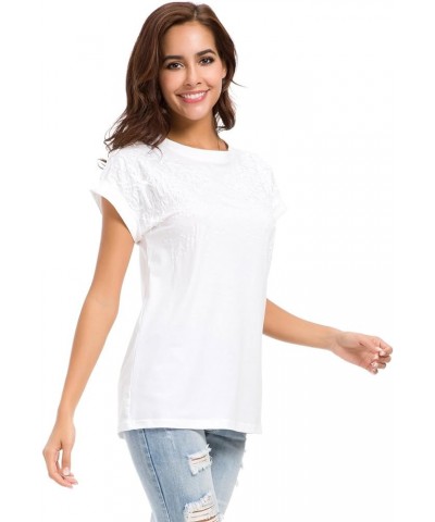 Womens Short Sleeve Loose Fitting T Shirts Cotton Casual Tops White-zu $12.00 T-Shirts