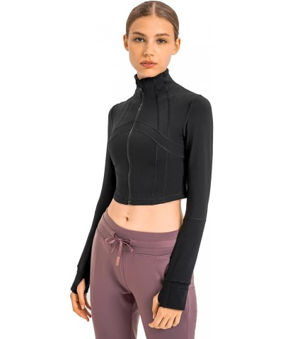 Women's Running Full Zip Lightweight Workout Jacket Cropped Slim Fit Tops Gym Yoga Clothes with Thumb Holes Black $12.30 Jackets