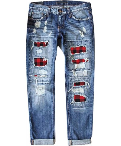 Boyfriend Jeans for Women Ripped Jeans, Womens Stretch Skinny Distressed Leopard Plaid Patch Pants Denim with Hole Red $16.66...