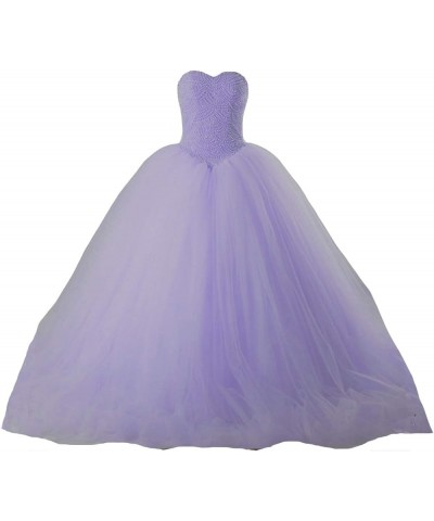 Sweetheart Pearls Long Ball Gown Tulle Corset Prom Quinceanera Dresses Lavender $43.40 Dresses