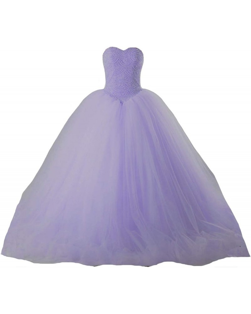 Sweetheart Pearls Long Ball Gown Tulle Corset Prom Quinceanera Dresses Lavender $43.40 Dresses