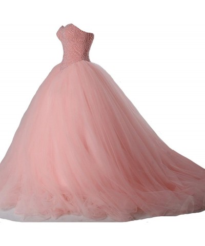 Sweetheart Pearls Long Ball Gown Tulle Corset Prom Quinceanera Dresses Lavender $43.40 Dresses