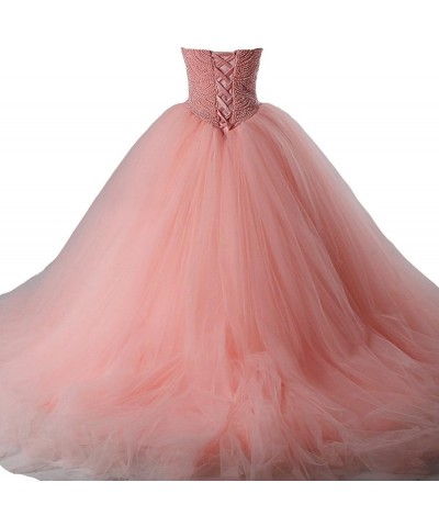 Sweetheart Pearls Long Ball Gown Tulle Corset Prom Quinceanera Dresses Lavender $43.40 Dresses