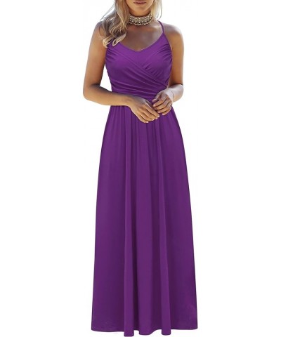 Women's Summer Casual Flowy Spaghetti Strap V Neck Pockets Party Beach Maxi Dress Purple $24.35 Dresses