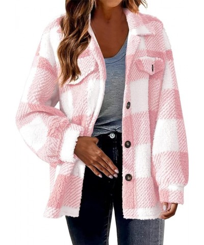 Women's Flannel Plaid Shacket Long Sleeve Single-Breasted Jacket Coats Lapel Fall Fashion Tops Blouse Trendy Outfits Pink $10...