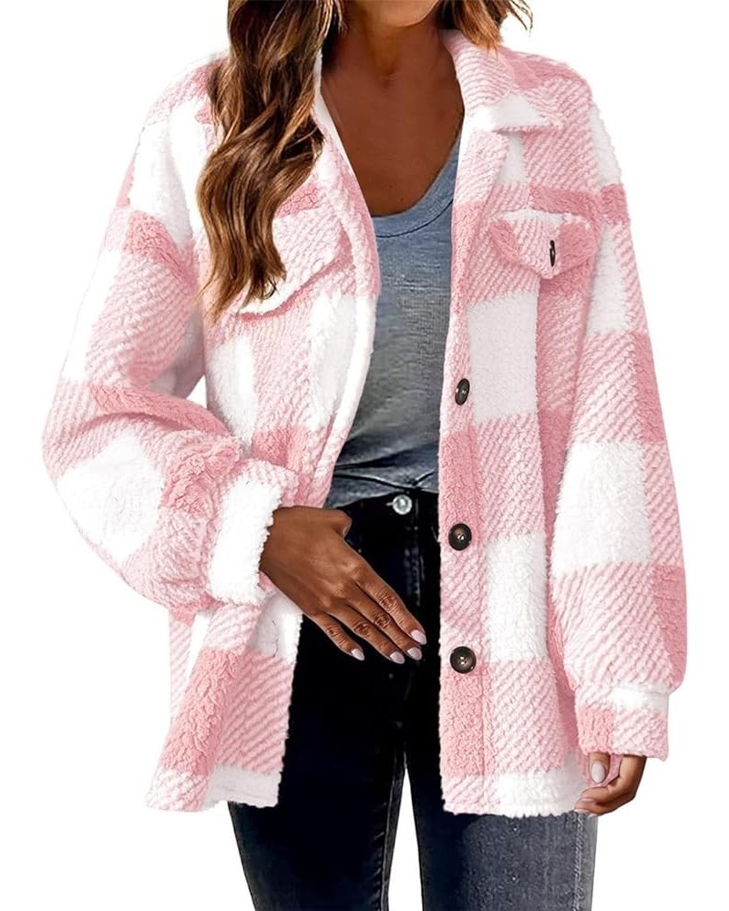 Women's Flannel Plaid Shacket Long Sleeve Single-Breasted Jacket Coats Lapel Fall Fashion Tops Blouse Trendy Outfits Pink $10...