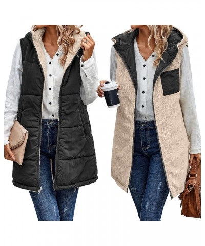 Women's Long Puffer Vest Jacket Sleveless Hoodies Full Zipper Sleeveless Down Coats Thickened Warm Windbreakers Za-black $13....