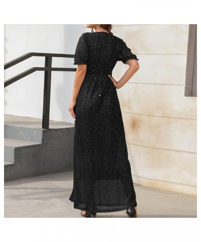 Summer Dresses for Women 2023 Casual Polka Dots Boho Dress Short Sleeve V Neck Smocked High Waist Tiered Maxi Dress 06-black ...