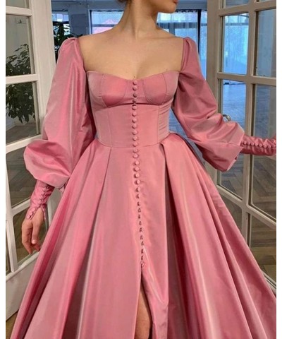 Women's Puffy Sleeve Prom Dress Sweetheart Satin Ball Gown Slit Formal Evening Gowns Princess Wedding Dresses Dusty Rose $45....