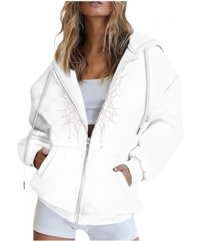 Hoodies for Women Oversized Drawstring Jackets Zip Up Long Sleeve Y2k Clothes Comfy Dressy Sweatshirts with Pockets 4-white $...