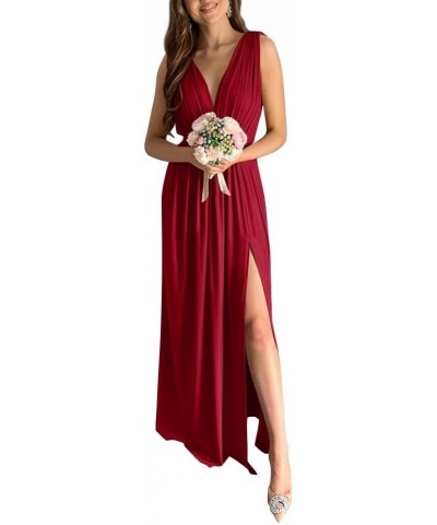 Spaghetti Strap Bridesmaid Dresses for Women 2023 Long Chiffon A Line V Neck Side Slit Prom Evening Gown for Wedding Rust $36...