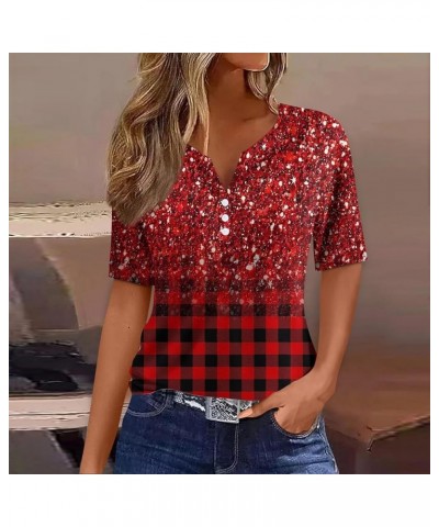 Womens Short Sleeve Tops Trendy V Neck T Shirts for Women Classic Graphic Tees Fashion Ladies Button Blouses D-wine $6.35 Swe...