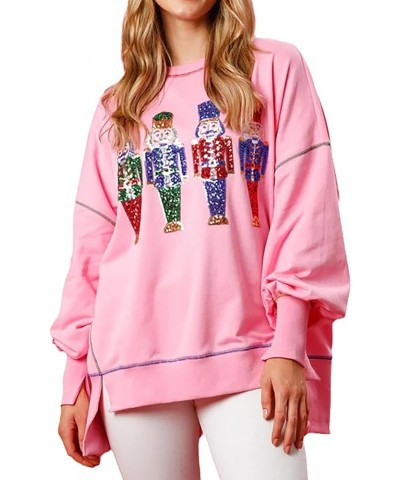 Women's Cute Santa Christmas Sweatshirts Sequins Funny Graphic Shirt Top Holiday Long Sleeve Pullover Hoodies B Pink 1 $11.89...