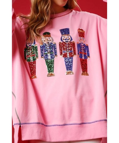 Women's Cute Santa Christmas Sweatshirts Sequins Funny Graphic Shirt Top Holiday Long Sleeve Pullover Hoodies B Pink 1 $11.89...