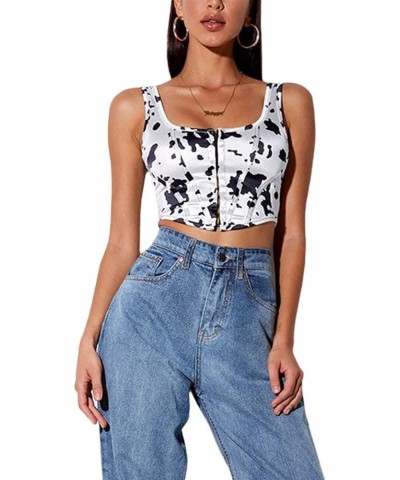 Women's Sexy Corset Crop Tank Top Push Up Bustier Sleeveless Bodycon Y2k Camisole Streetwear Clubwear Black White Cow $6.35 T...