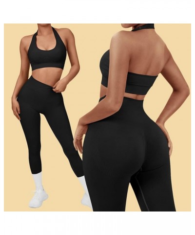 Women Seamless Halter Sports Bra Open Back Padded Workout Crop Tank Tops Black $14.99 Lingerie