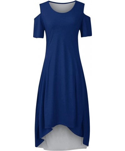 Women's Summer Plus Size Maxi Dresses, Women Sexy Cold Shoulder Short Sleeves Crewneck Dress for Wedding Guest Blue $7.65 Dre...