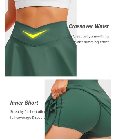 Women's Tennis Golf Skirt with Shorts Pockets Crossover High Waisted Pleated Workout Athletic Skorts A V-waist* - Dark Green ...